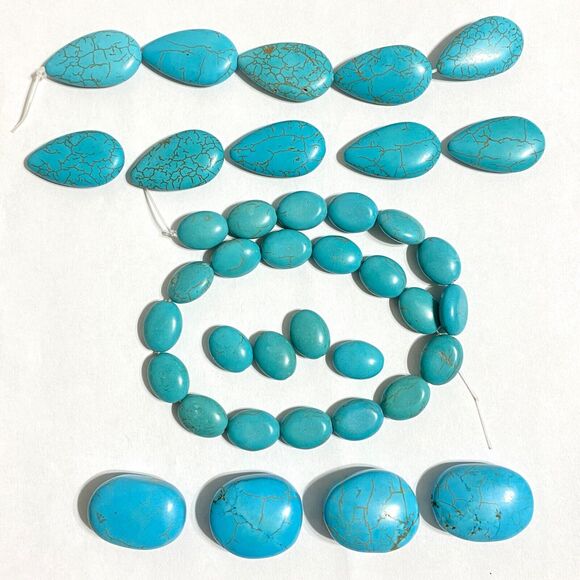 Howlite Turquoise Color Beads Southwestern Style Dyed Stone Jewelry Oval Drop - Picture 1 of 11